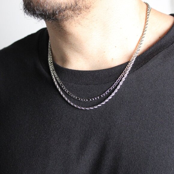 Silver Chain Set - Figaro & Rope - Picture 2 of 4